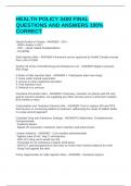 HEALTH POLICY 3400 FINAL QUESTIONS AND ANSWERS 100&percnt; CORRECT