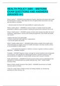 HEALTH POLICY 3400 &ndash; MIDTERM EXAM QUESTIONS AND ANSWERS &lpar;GRADED A&plus;&rpar;