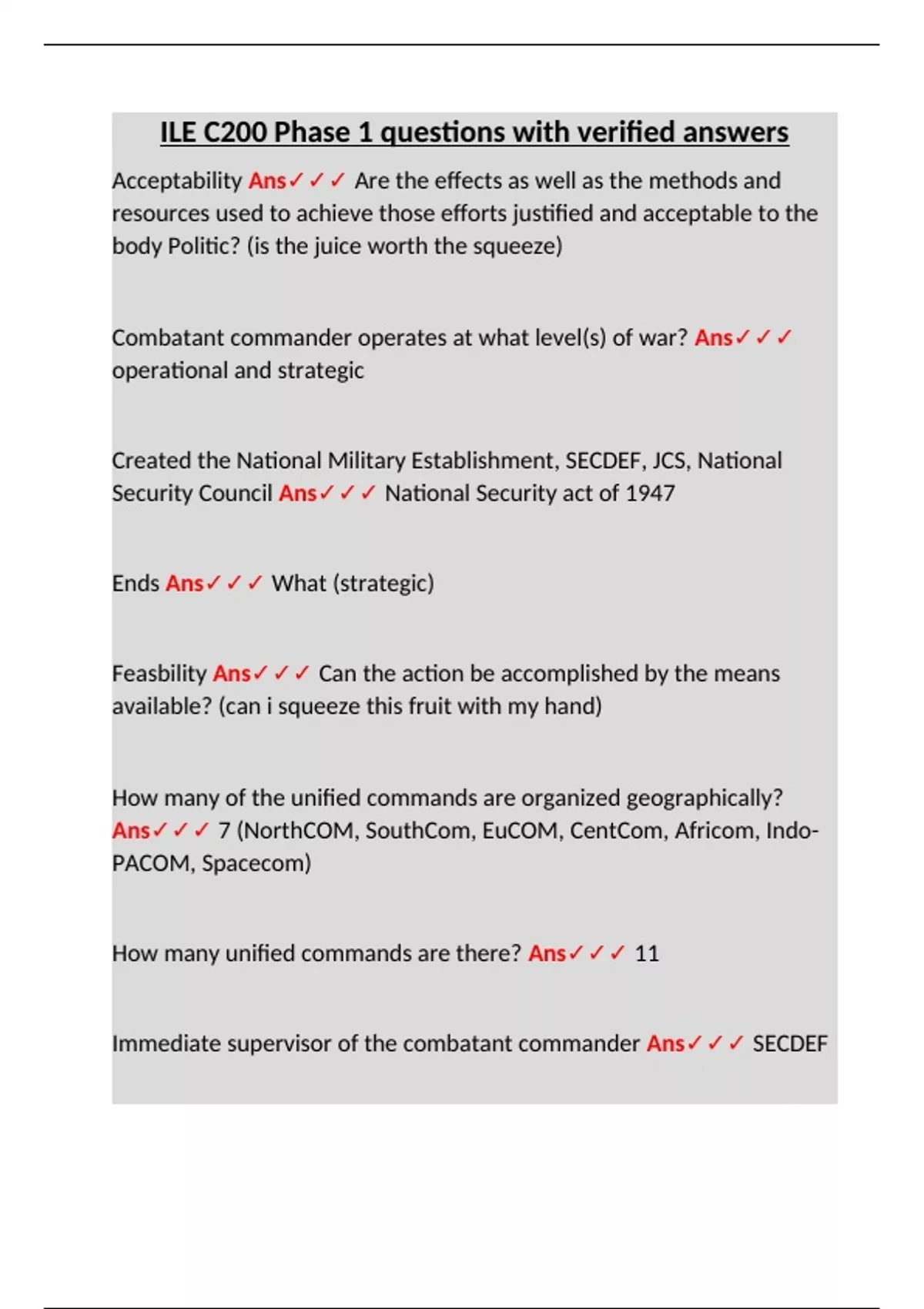 ILE C200 Phase 1 questions with verified answers. - ILE Phase 1 - Stuvia US