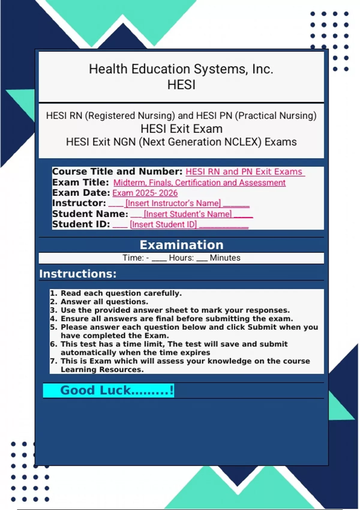 RN HESI Exit Hondros Final Exam Review HESI RN (Registered Nursing ...