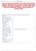 HEALTH & HUMAN DEVELOPMENT TEST FINAL BANK EXAM 1  NEWEST VERSION WITH COMPLETE QUESTIONS AND  CORRECT DETAILED ANSWERS ACTUAL EXAM WITH  VERIFIED ANSWERS ASSURED PASS GRADED A&plus;  BRAND NEW&excl; 