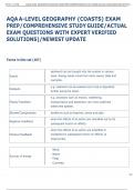 AQA A-LEVEL GEOGRAPHY &lpar;COASTS&rpar; EXAM  PREP&sol;COMPREHENSIVE STUDY GUIDE&sol;ACTUAL  EXAM QUESTIONS WITH EXPERT VERIFIED  SOLUTIONS&rpar;&sol;NEWEST UPDATE 
