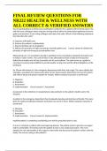 FINAL REVIEW QUESTIONS FOR NR222 HEALTH & WELLNESS WITH ALL CORRECT & VERIFIED ANSWERS