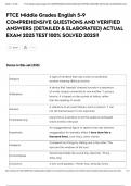 FTCE Middle Grades English 5-9 COMPREHENSIVE QUESTIONS AND VERIFIED ANSWERS &lpar;DETAILED & ELABORATED&rpar; ACTUAL EXAM 2025 TEST 100&percnt; SOLVED 2025&excl;&excl;