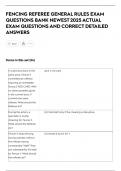 FENCING REFEREE GENERAL RULES EXAM  QUESTIONS BANK NEWEST 2025 ACTUAL  EXAM QUESTIONS AND CORRECT DETAILED  ANSWERS