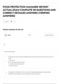 FOOD PROTECTION MANAGER NEWEST  ACTUAL EXAM COMPLETE 98 QUESTIONS AND  CORRECT DETAILED ANSWERS &lpar;VERIFIED  ANSWERS&rpar;