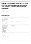 GENERAL BIOLOGY FINAL EXAM QUESTIONS  AND ANSWERS 2024&sol;2025 252 QUESTIONS  AND CORRECT ANSWERS 100&percnt; VERIFIED  GRADED A&plus;