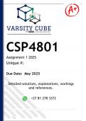 CSP4801 Assignment 1 &lpar;ANSWERS&rpar; 2025 - DISTINCTION GUARANTEED