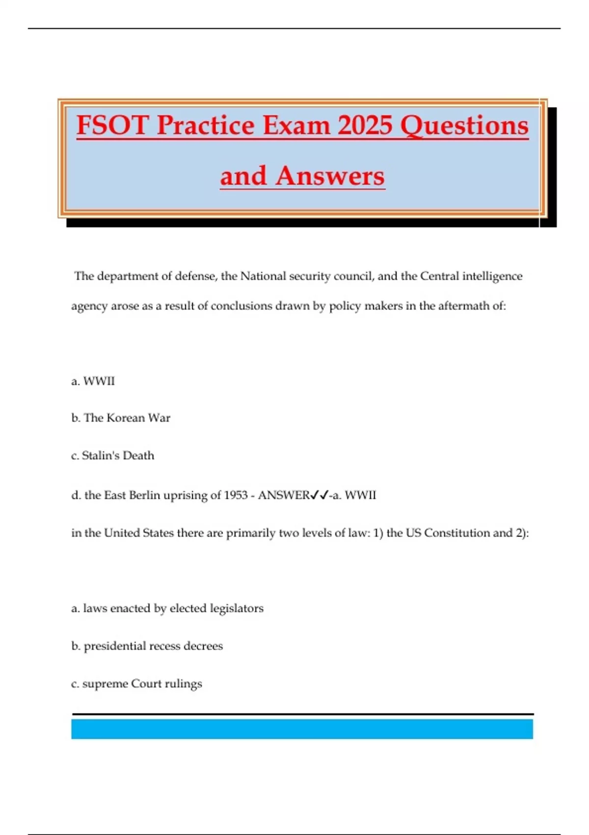 Fsot Questions FSOT Practice Exam 2025 Questions and Answers - FSOT - Stuvia US