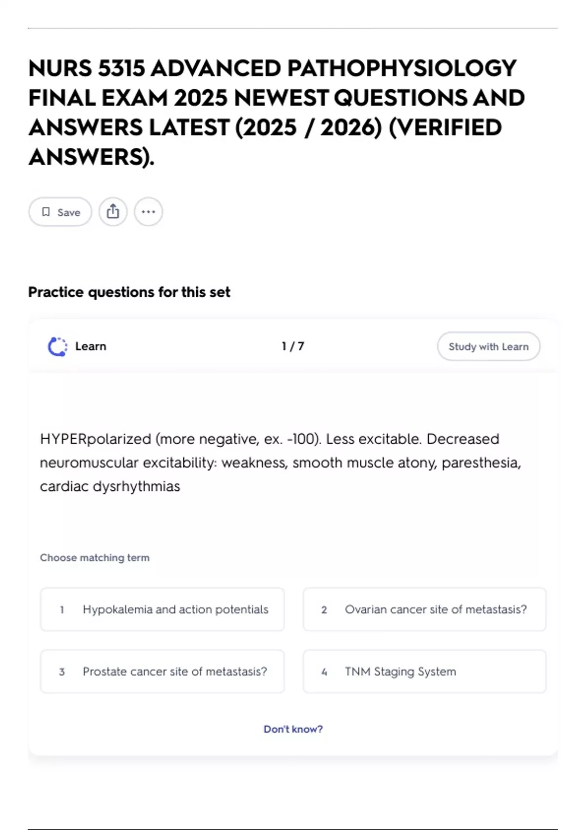 NURS 5315 ADVANCED PATHOPHYSIOLOGY FINAL EXAM 2025 NEWEST QUESTIONS AND ...
