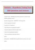 Statistics - Hypothesis Testing Exam 2025 Questions and Answers