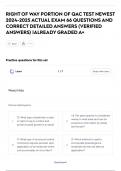 RIGHT OF WAY PORTION OF QAC TEST NEWEST  2024-2025 ACTUAL EXAM 66 QUESTIONS AND  CORRECT DETAILED ANSWERS &lpar;VERIFIED  ANSWERS&rpar; &vert;ALREADY GRADED A&plus;