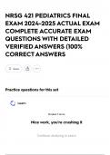 NRSG 421 PEDIATRICS FINAL EXAM 2024-2025 ACTUAL EXAM COMPLETE ACCURATE EXAM QUESTIONS WITH DETAILED VERIFIED ANSWERS &lpar;100&percnt; CORRECT ANSWERS