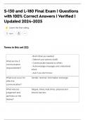 S-130 and L-180 Final Exam &vert; Questions  with 100&percnt; Correct Answers &vert; Verified &vert;  Updated 2024-2025