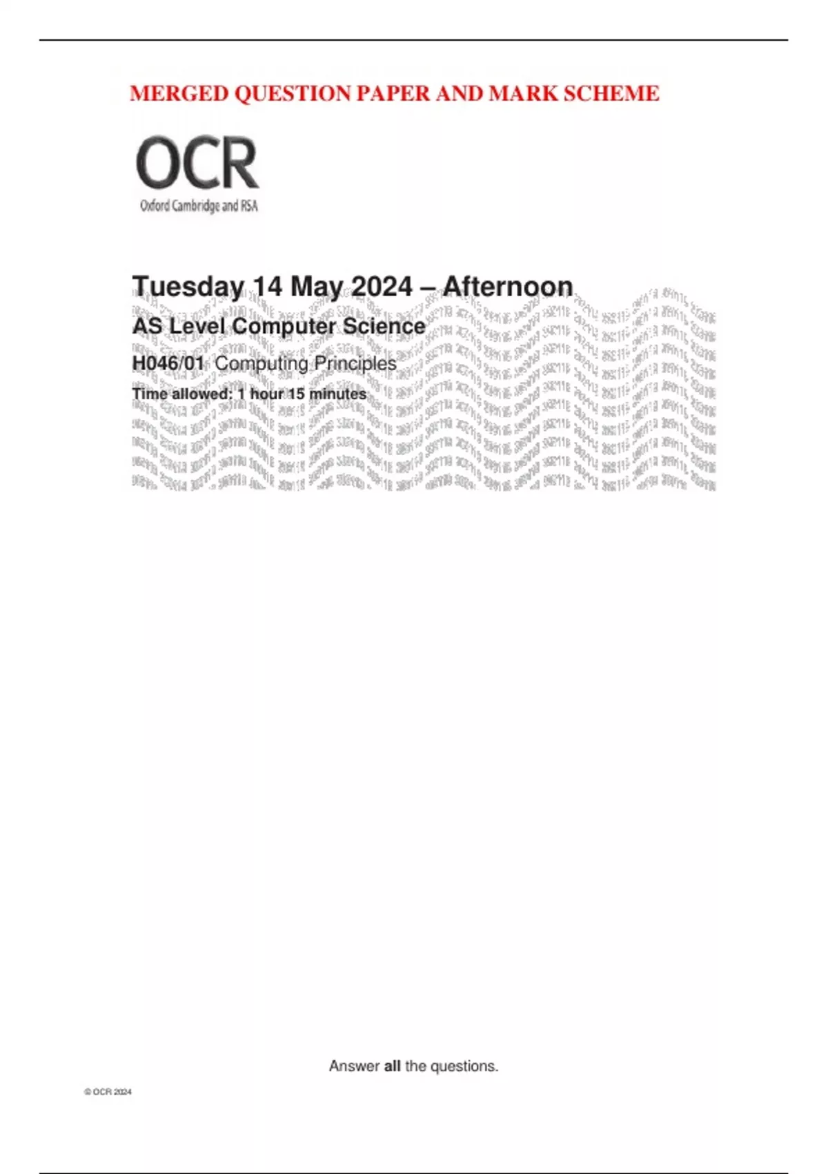 AS Level OCR 2024 Computer Science H046/01 Computing Principles ...