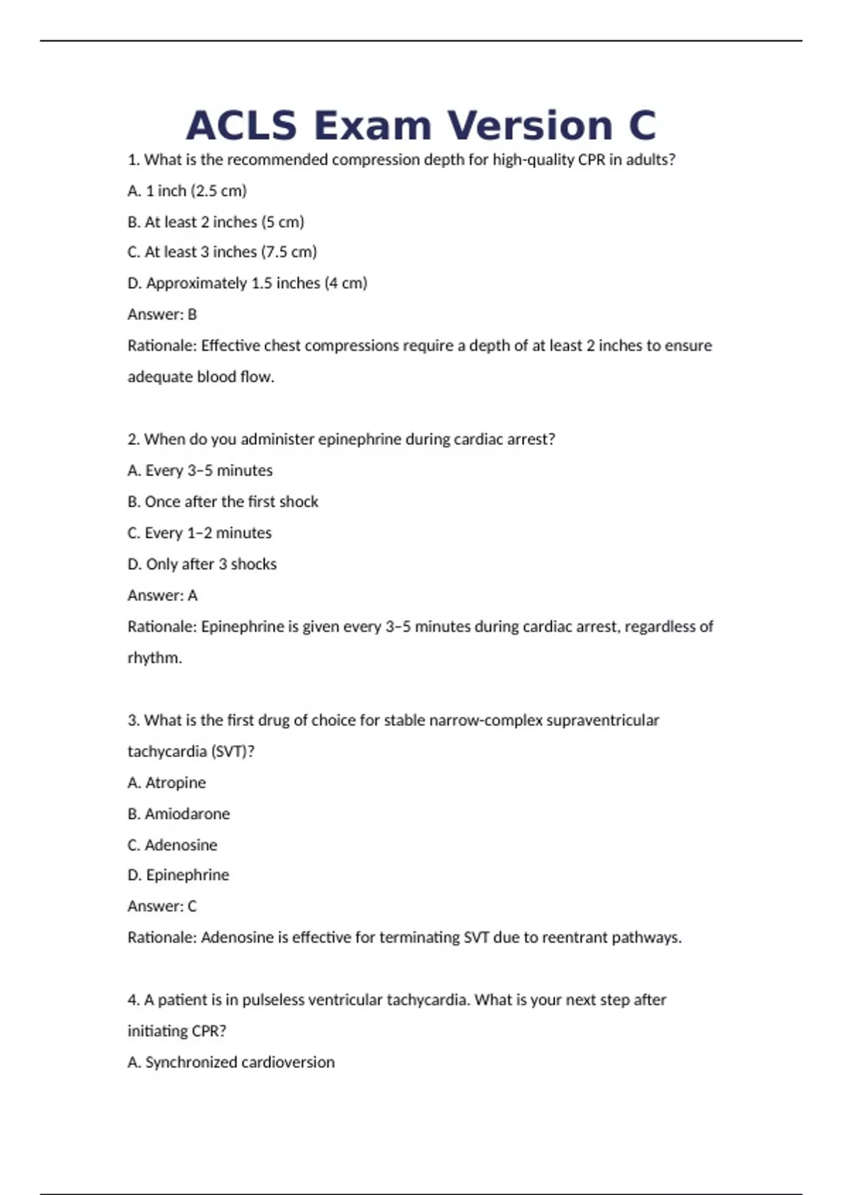 ACLS Exam 2025 Version C Questions and Answers (verified answers ...