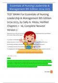 TEST BANK For Essentials of Nursing Leadership & Management 8th Edition 2024-2025&comma; by Sally A&period; Weiss&comma; Verified Chapters 1 - 16&comma; Complete Newest Version