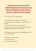 Primerica Life Insurance &lpar;New 2025&sol;2026 Update&rpar; Actual Exam Test Bank&vert; 200 Questions with Verified Answers &vert; 100&percnt; Correct&vert; Grade A&period; 
