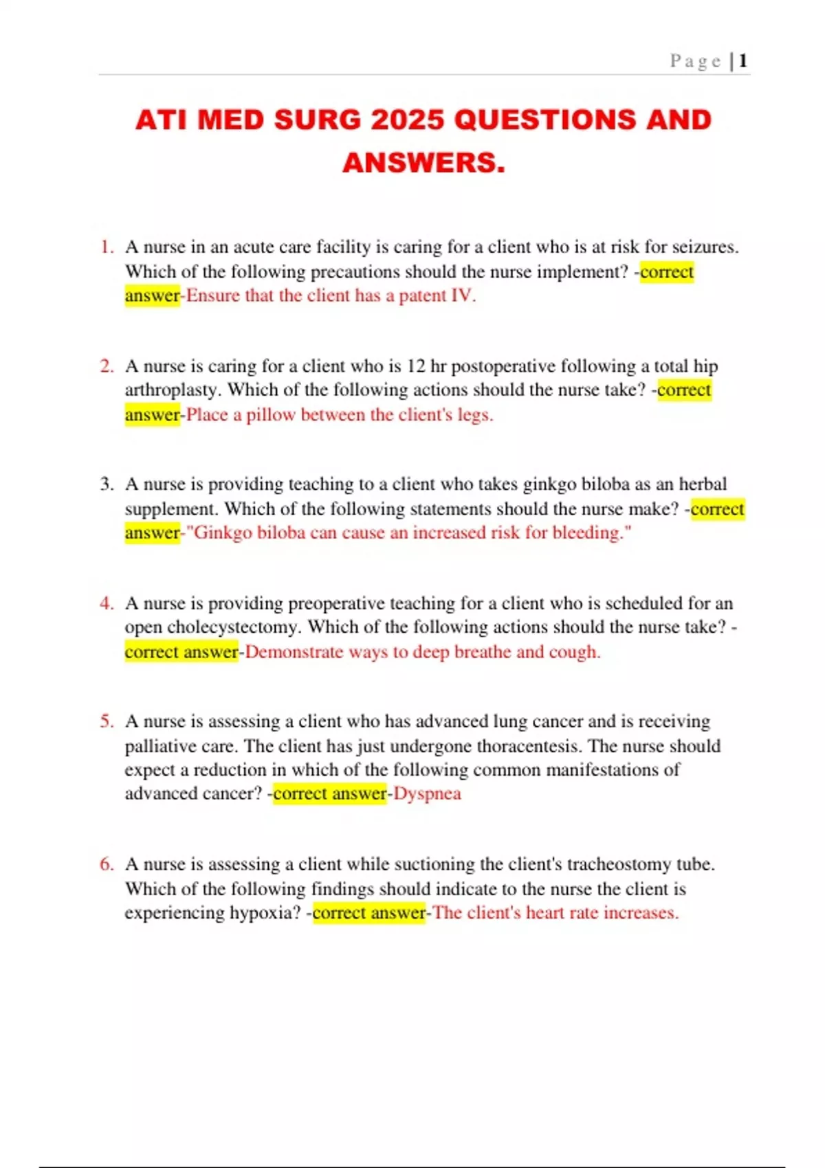 ATI MED SURG 2025 QUESTIONS AND ANSWERS. - ATI MED SURG - Stuvia US