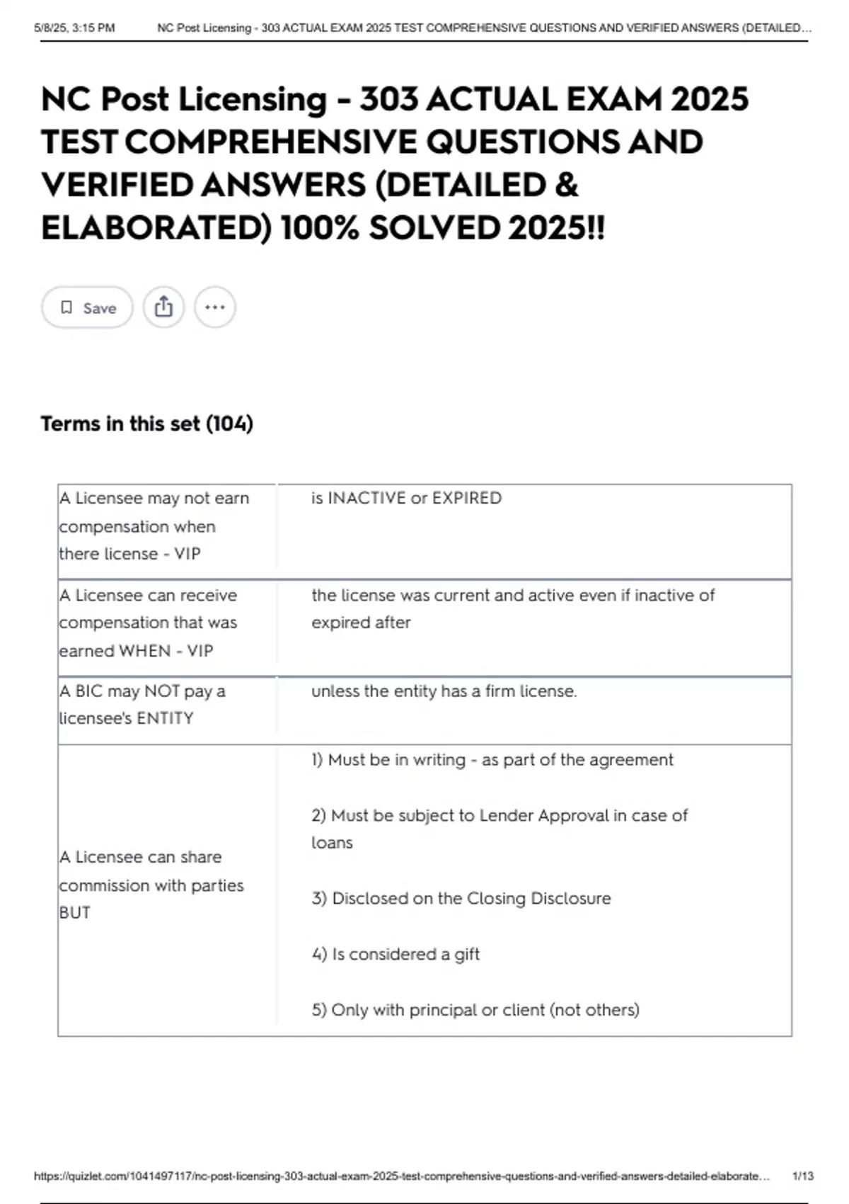 NC Post Licensing - 303 ACTUAL EXAM 2025 TEST COMPREHENSIVE QUESTIONS ...