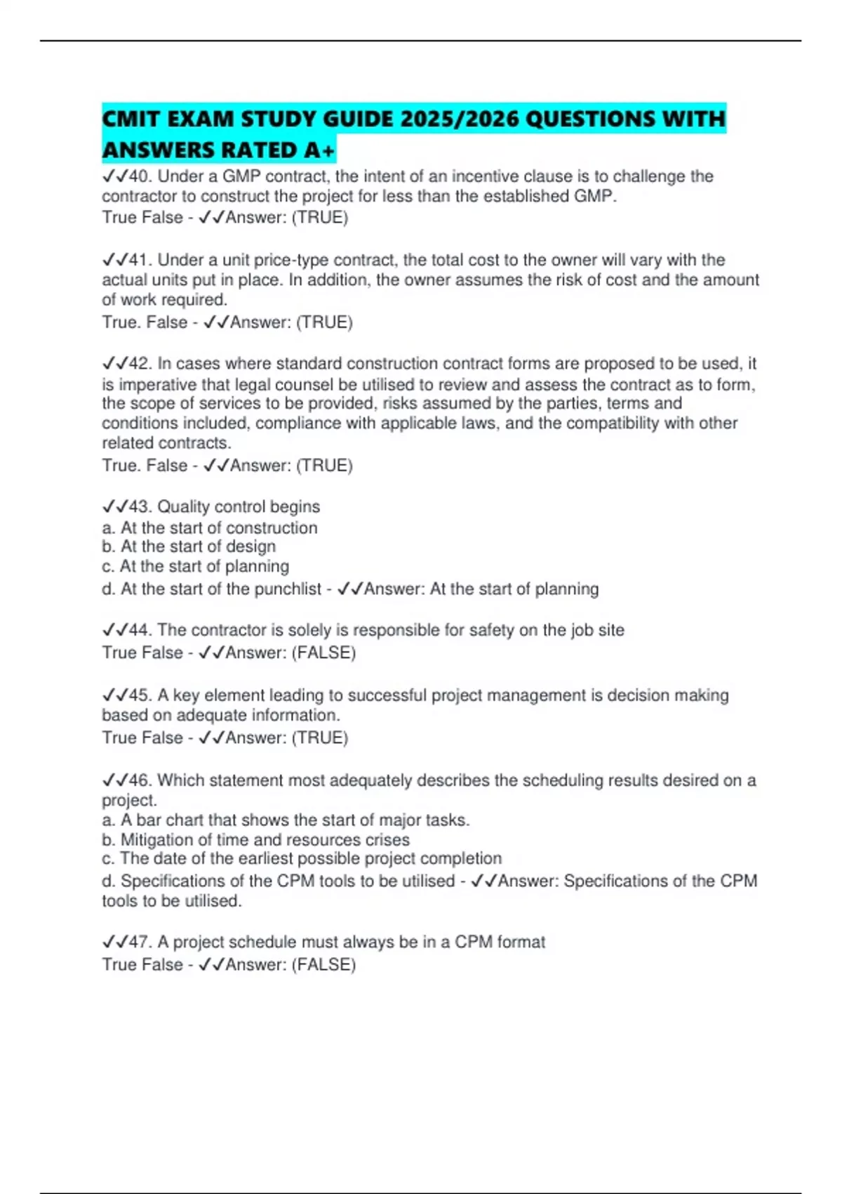CMIT EXAM STUDY GUIDE 2025/2026 QUESTIONS WITH ANSWERS RATED A+ - Cmit ...