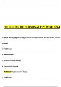 THEORIES OF PERSONALITY WGU D564 EXAM MOSTLY TESTED QUESTIONS WITH ANSWERS 100&percnt; VERIFIED&sol;DETAILED &vert;GET IT CORRECT&vert; 2024&sol;2025 LATEST UPDATED BEST RATED A&plus; FOR PASS