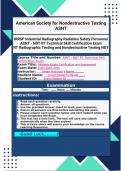 ASNT - NDT RT General Certification Exam Review RT Radiographic Testing and Nondestructive Testing NDT Exam Questions and Answers &vert; 100&percnt; Pass Guaranteed &vert; Graded A&plus; &vert; 