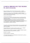 CLINICAL IMMUNOLOGY TEST REVIEW St&period; John's University  Questions & Answers 100 &percnt; Correct & Verified
