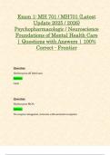 Exam 1&colon; MH701 &sol; MH 701 &lpar;Latest 2025 &sol; 2026 Updates STUDY BUNDLE&rpar; Psychopharmacologic &sol; Neuroscience Foundations of Mental Health Care &vert; Questions and Verified Answers &vert; 100&percnt; Correct - Frontier