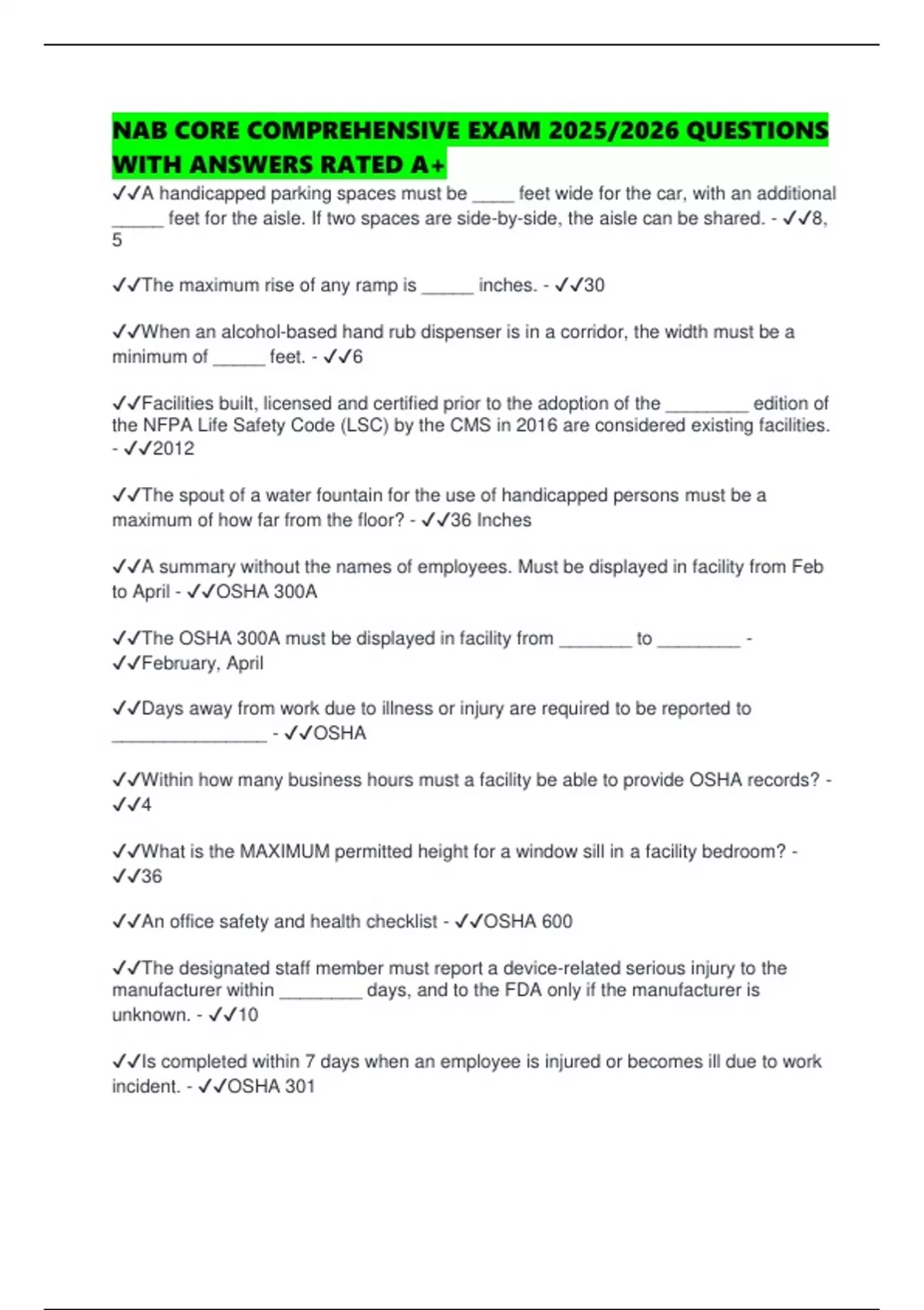 Nab Comprehension NAB CORE COMPREHENSIVE EXAM 2025/2026 QUESTIONS WITH ANSWERS RATED A+ ...