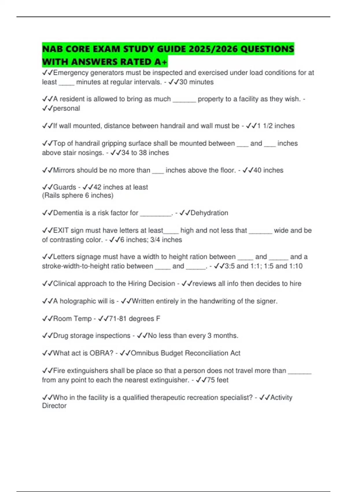 NAB CORE EXAM STUDY GUIDE 2025/2026 QUESTIONS WITH ANSWERS RATED A+ ...