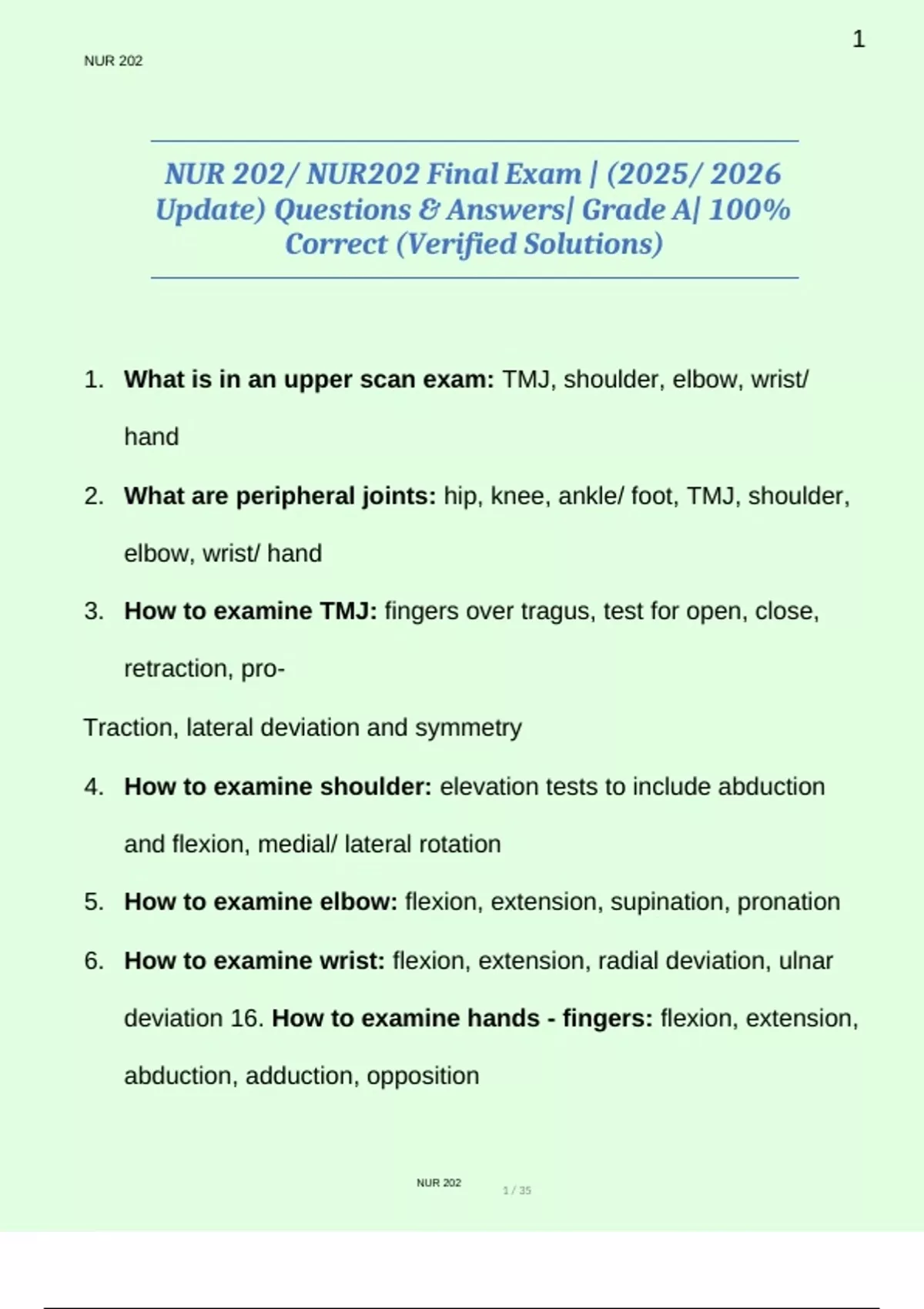 NUR 202/ NUR202 Final Exam | (2025/ 2026 Update) Questions & Answers ...