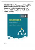 TEST BANK For Management Global&comma; 15th Edition Author&colon;Stephen P&period; Robbins&comma; All Chapters &lbrack;1-18&rsqb; Verified Questions And Answers 100&percnt; Complete A&plus; Study Guide Newest Version