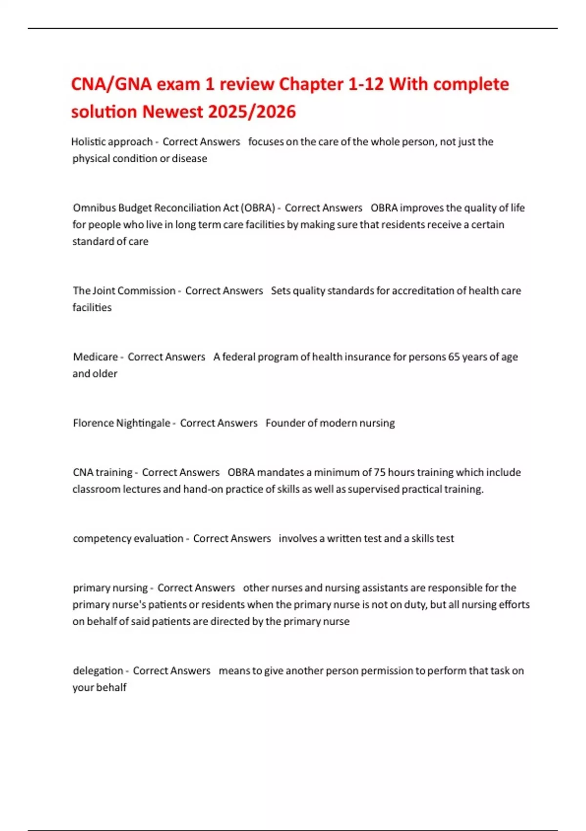 Cna Review.pdf CNA/GNA exam 1 review Chapter 1-12 With complete solution Newest 2025/ ...