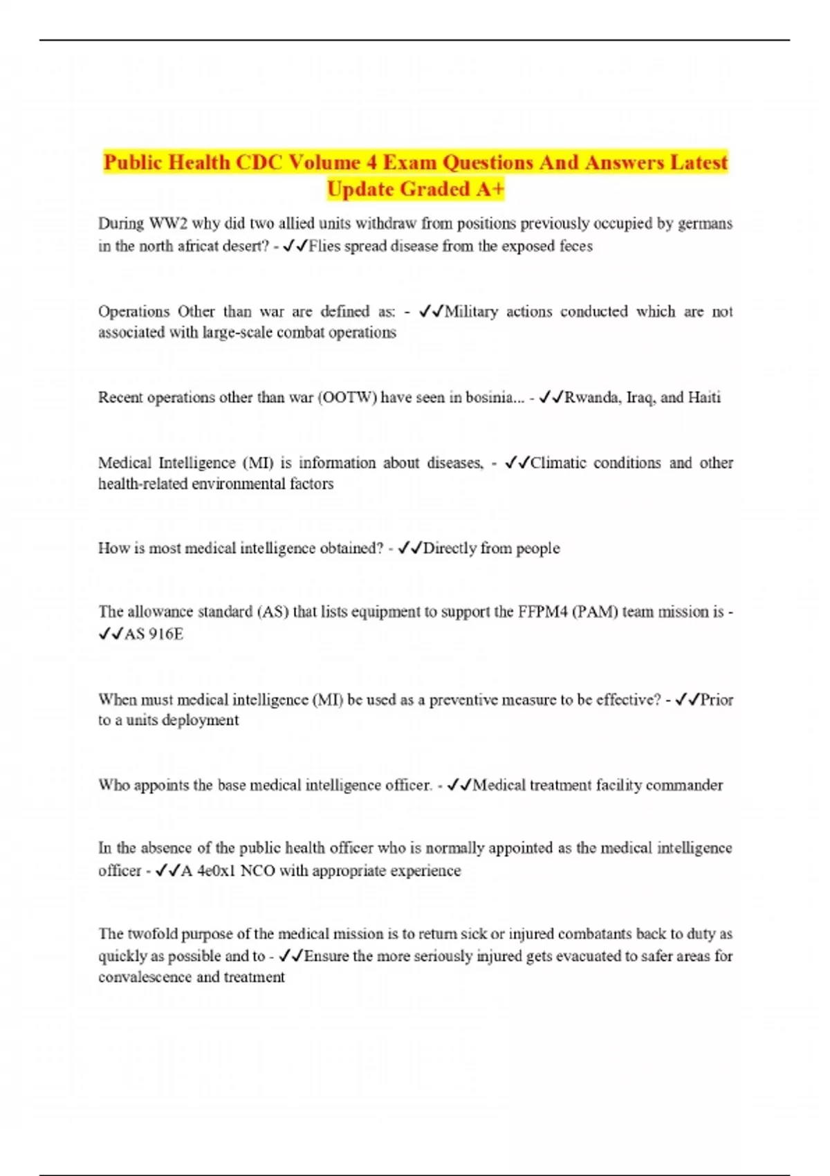 Public Health CDC Volume 4 Exam Questions And Answers Latest Update ...