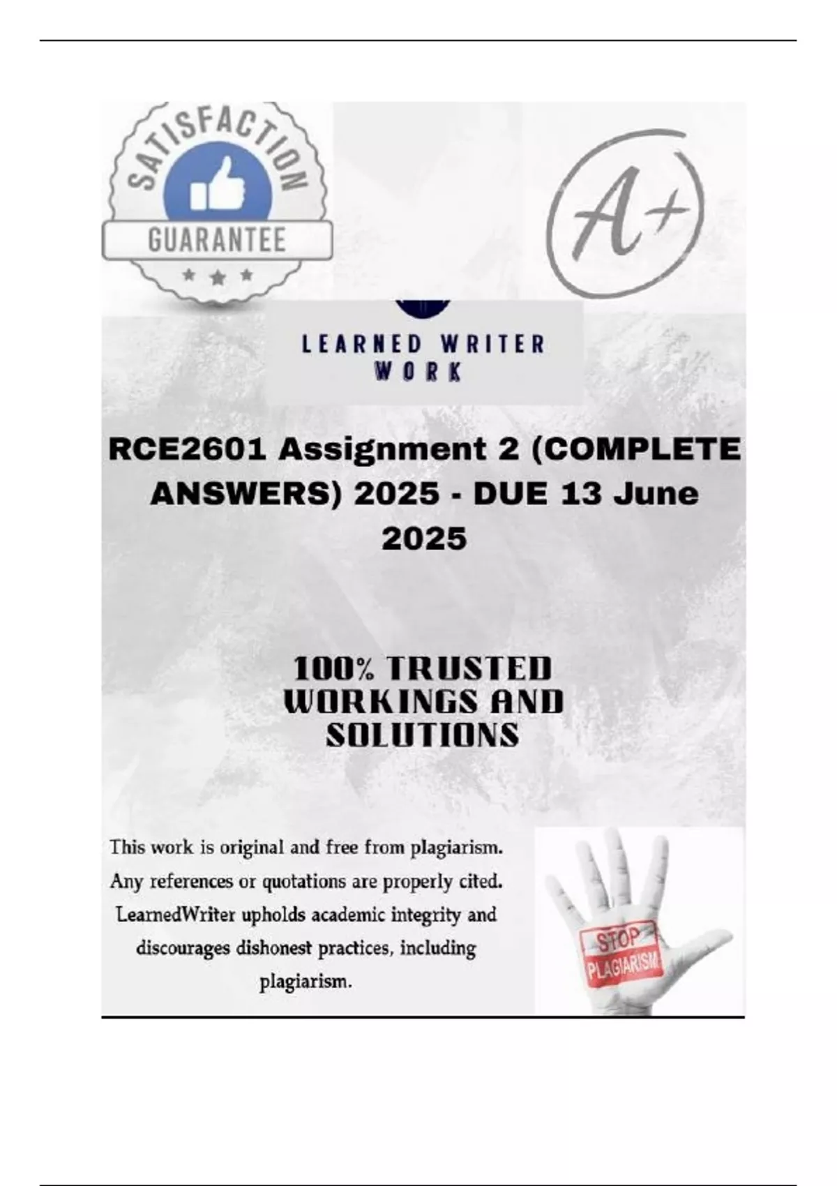 RCE2601 Assignment 2 (COMPLETE ANSWERS) 2025 - DUE 13 June 2025;100% ...