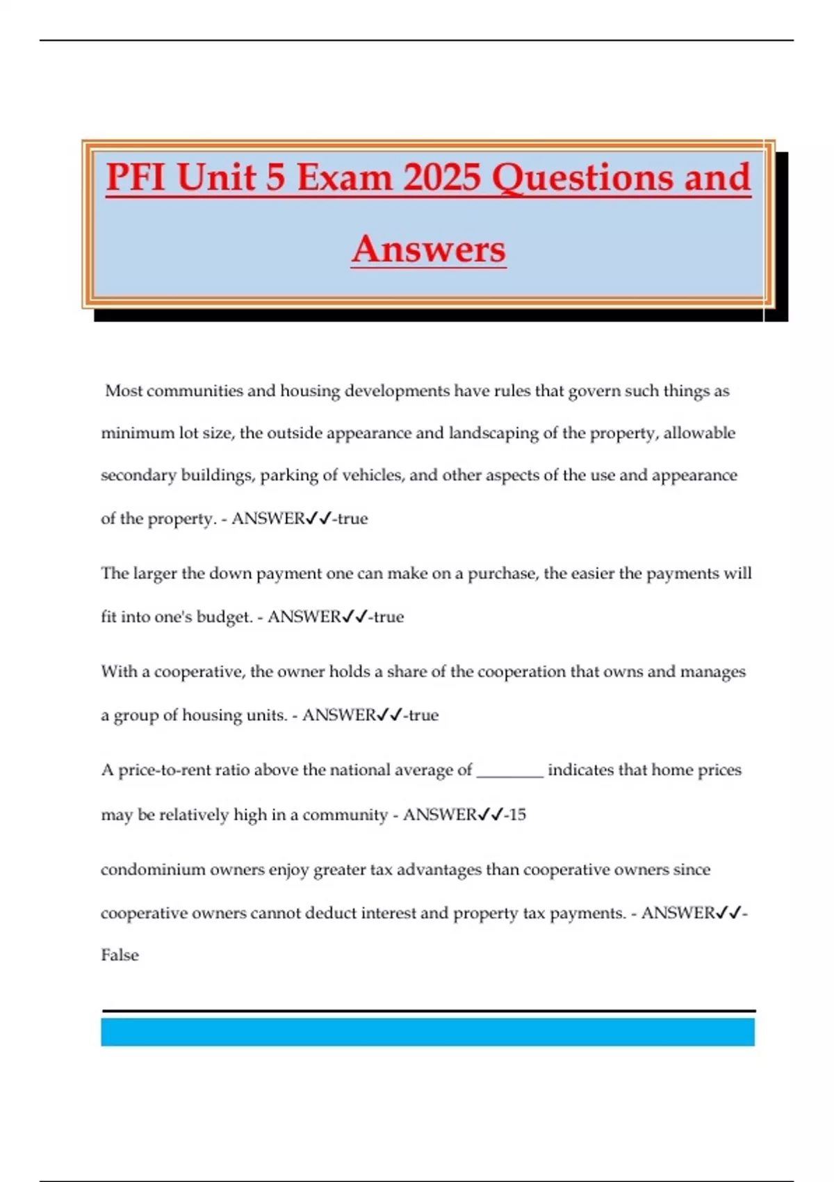 PFI Unit 5 Exam 2025 Questions and Answers - PFI - Stuvia US