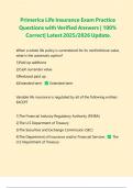 Primerica Life Insurance Exam Practice Questions with Verified Answers &vert; 100&percnt; Correct&vert; Latest 2025&sol;2026 Update&period;