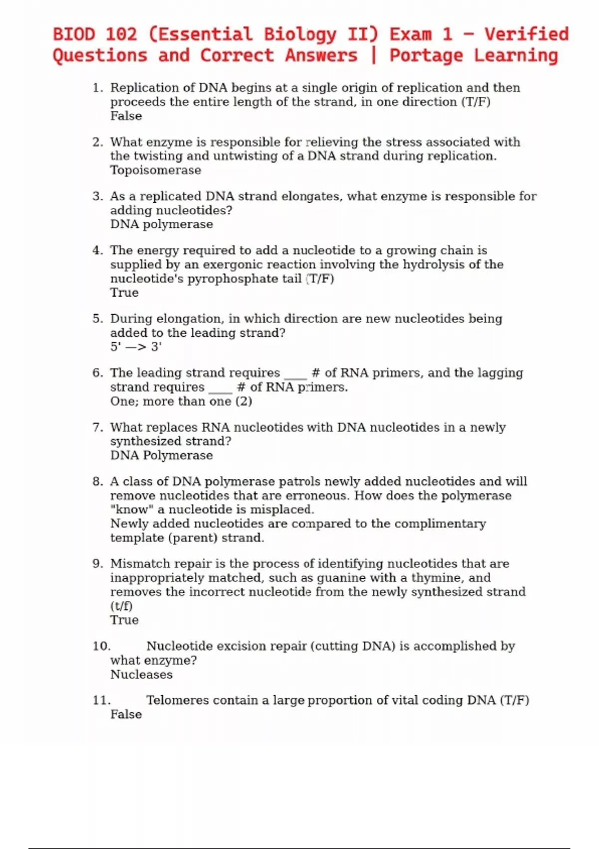 BIOD 102 (Essential Biology II) Exam 1 – Verified Questions and Correct ...