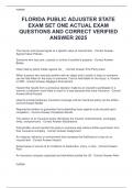 FLORIDA PUBLIC ADJUSTER STATE EXAM SET ONE ACTUAL EXAM QUESTIONS AND CORRECT VERIFIED ANSWER 2025