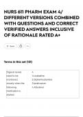  NURS 611 PHARM EXAM 4&sol; DIFFERENT VERSIONS COMBINED WITH QUESTIONS AND CORRECT VERIFIED ANSWERS INCLUSIVE OF RATIONALE RATED A&plus;