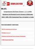 RN ATI Comprehensive Exit Exam &lpar;Version 1&comma; 2&comma; 3&comma; 4&rpar; With Questions And Revised Correct Answers & Rationales &lpar;2025 &sol; 2026&rpar; 100&percnt; Guaranteed Pass &vert;&vert;Complete A&plus; Guide