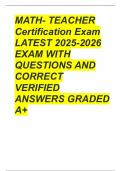MATH- TEACHER Certification Exam LATEST 2025-2026 EXAM WITH QUESTIONS AND CORRECT VERIFIED ANSWERS GRADED A&plus;