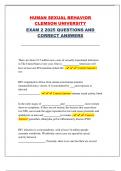 Human Sexual Behavior &ndash; Clemson University &ndash; Exam 2 &lpar;2025&rpar; Questions and Correct Answers &ndash; Complete Study Guide