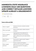 MINNESOTA STATE INSURANCE LICENSING EXAM 400 QUESTIONS AND CORRECT DETAILED ANSWERS UPDATE ALREADY A GRADED&vert;NEW&excl;&excl;