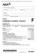 2024 AQA GCSE COMBINED SCIENCE&colon; TRILOGY 8464&sol;B&sol;1F Biology Paper 1F Question Paper &plus; Mark Scheme Actual 2024 A