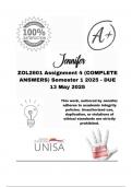 ZOL2601 Assignment 4 &lpar;COMPLETE ANSWERS&rpar; Semester 1 2025 - DUE 13 May 2025&semi; 100&percnt; correct solutions and explanations&period;