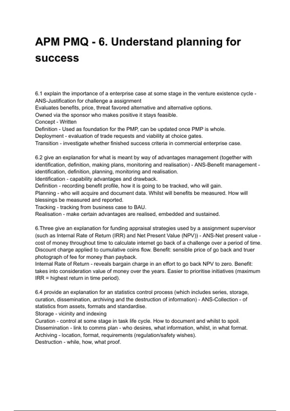 APM PMQ - 6. Understand planning for success NEWEST 2025/2026 ACTUAL ...