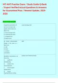 MT AMT Practice Exam &sol; Study Guide Q-Bank &sol; Expert Verified Actual Questions & Answers for Guaranteed Pass &sol; Newest Update&comma; 2025-2026 