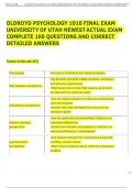 OLDROYD PSYCHOLOGY 1010 FINAL EXAM  UNIVERSITY OF UTAH NEWEST ACTUAL EXAM  COMPLETE 100 QUESTIONS AND CORRECT  DETAILED ANSWERS